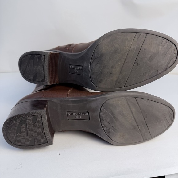 Anne Klein iFlex Brown Leather Wide Leg Knee High Riding Boots US 8M *Flaw* - Picture 7 of 12